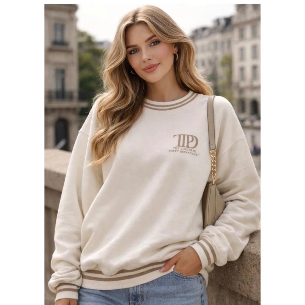 Taylor Swift The Tortured Poets Department (TTPD)Official White Crewneck Sweater